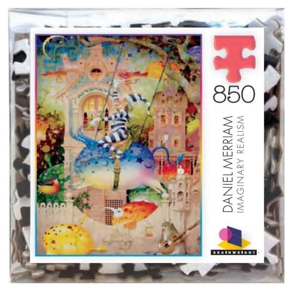 Daniel Merriam Imaginary Realism Whimsical Black Chip Art Puzzle and Poster - Picture 1 of 2